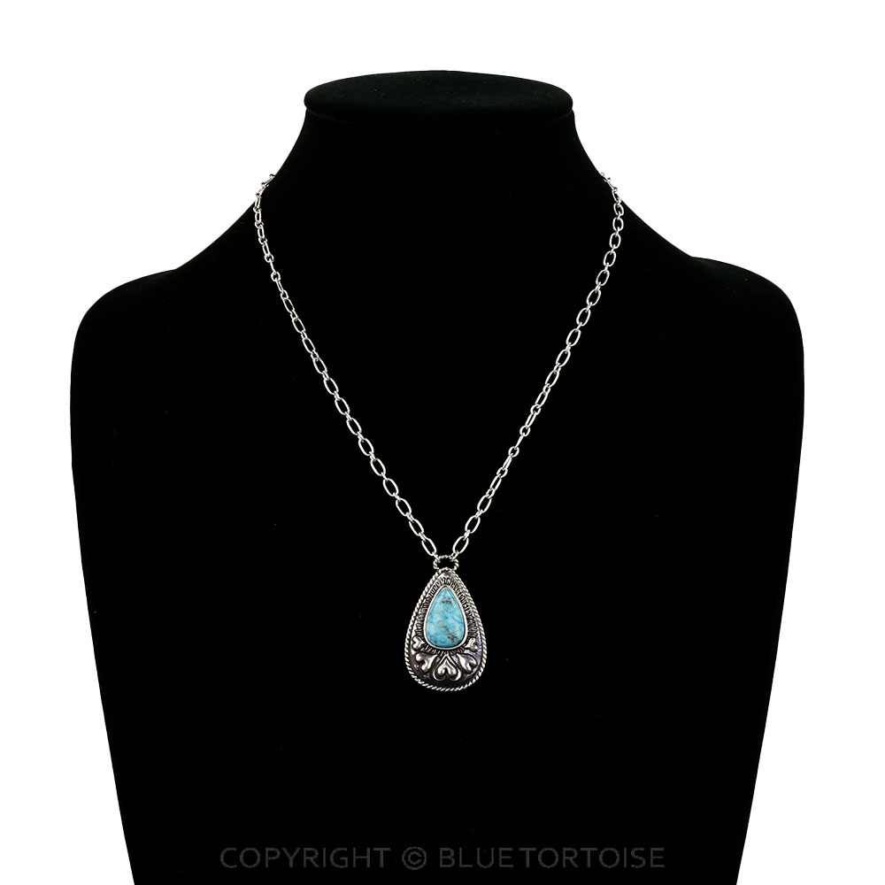 Western Hand Stone Heart Teardrop Necklace - Image 2