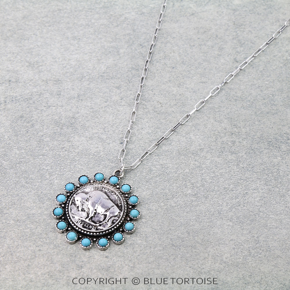 Western Buffalo Coin Stone Necklace