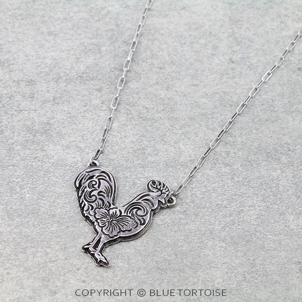 Western Rooster Etched Necklace