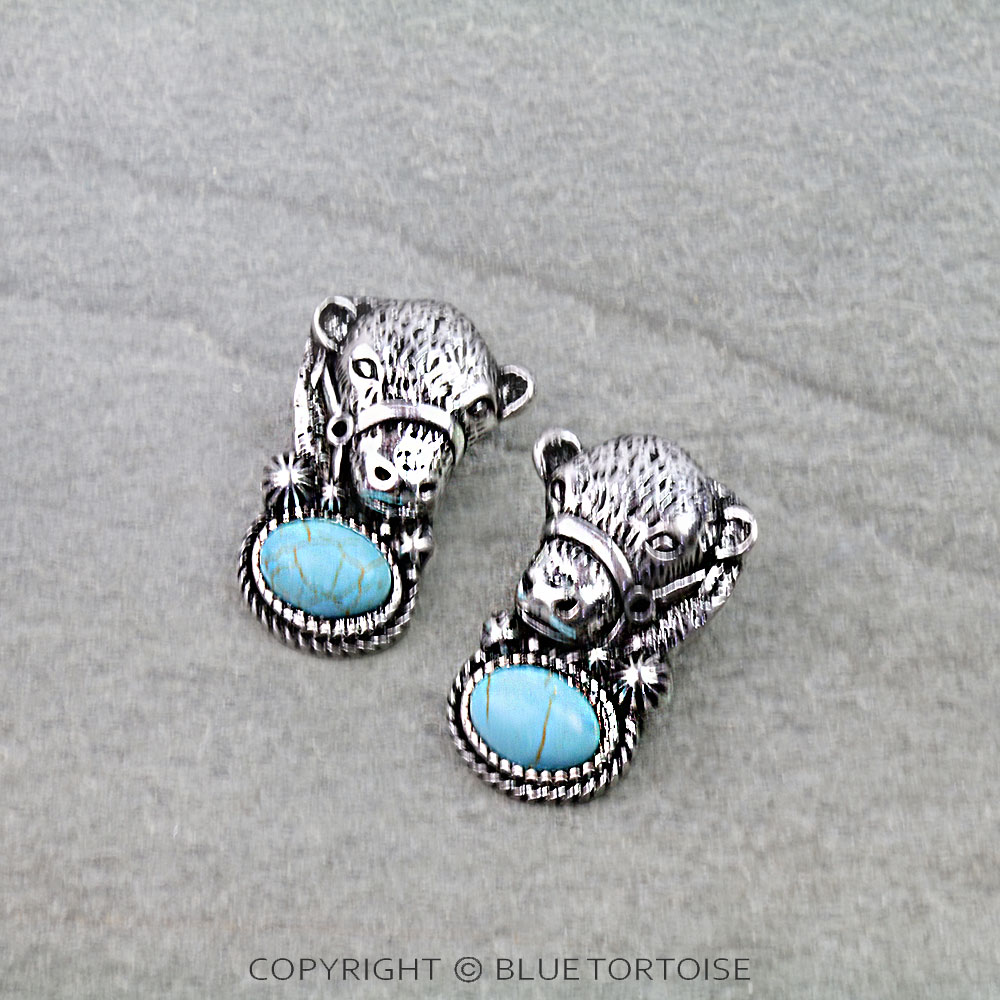 Western Cow Head Stone Stud Earrings