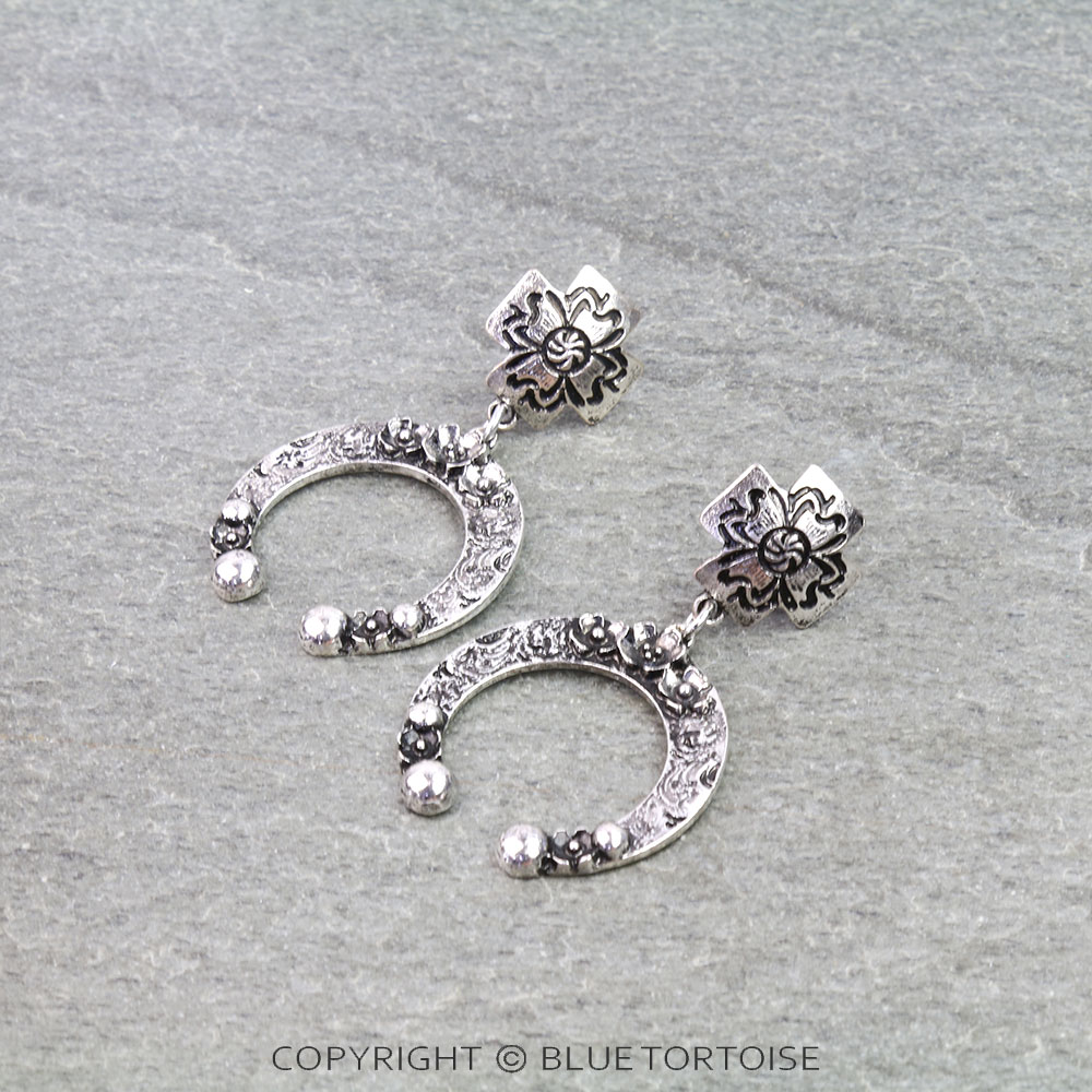 Western Flower Squash Blossom Stud Earrings