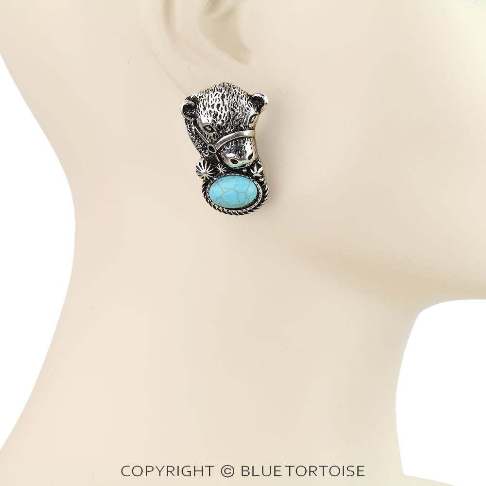 Western Cow Head Stone Stud Earrings - Image 2