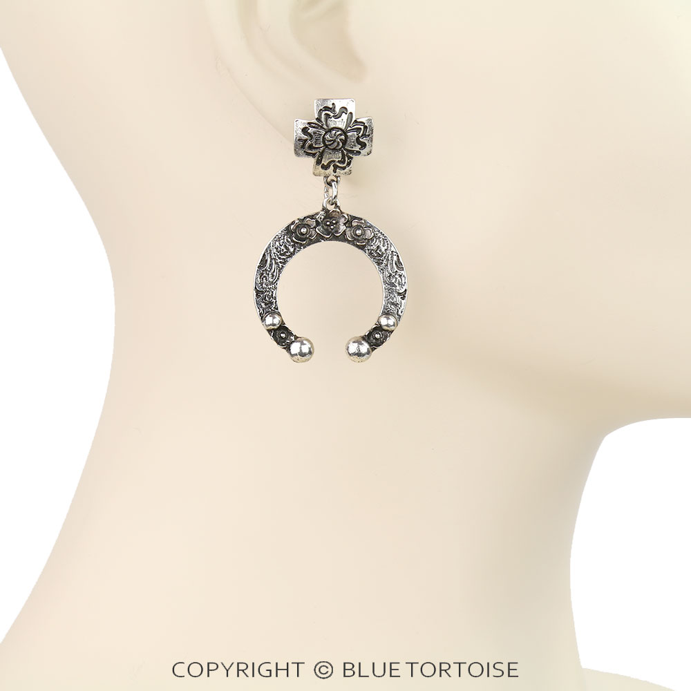 Western Flower Squash Blossom Stud Earrings - Image 2