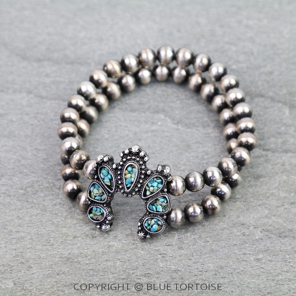 Western Squash Blossom Chip Stone Stretch Bracelet