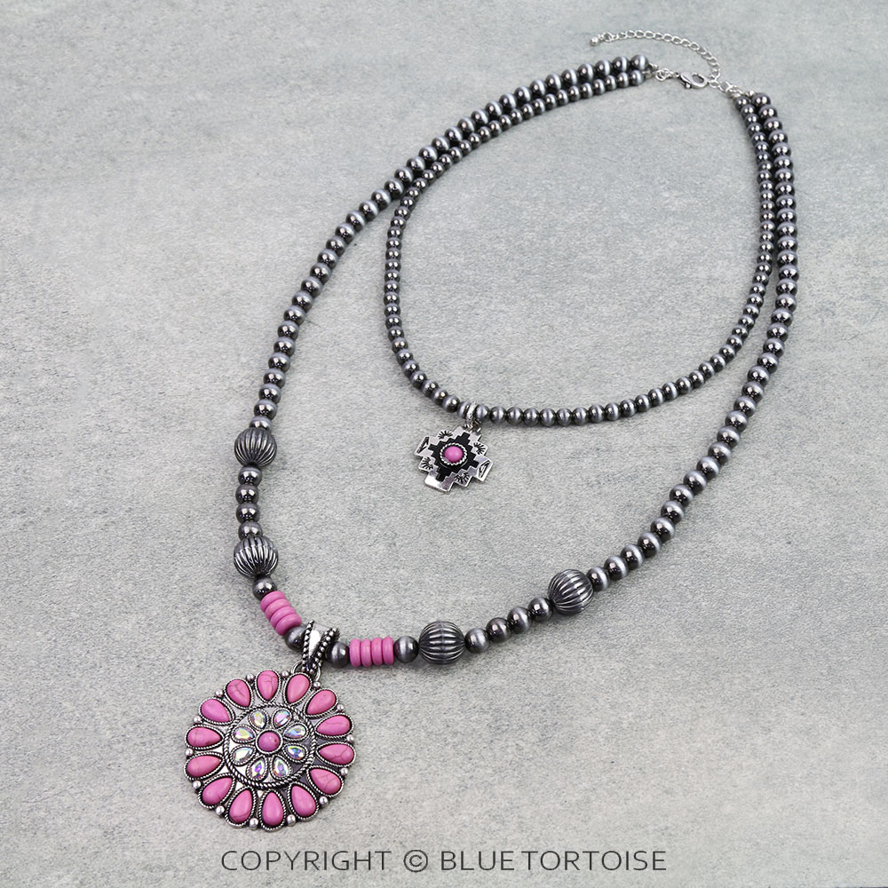 2 Layered Western Concho Stone Necklace