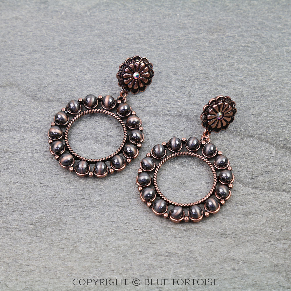 Western Navajo Style Pearl Round Concho Stud Earrings