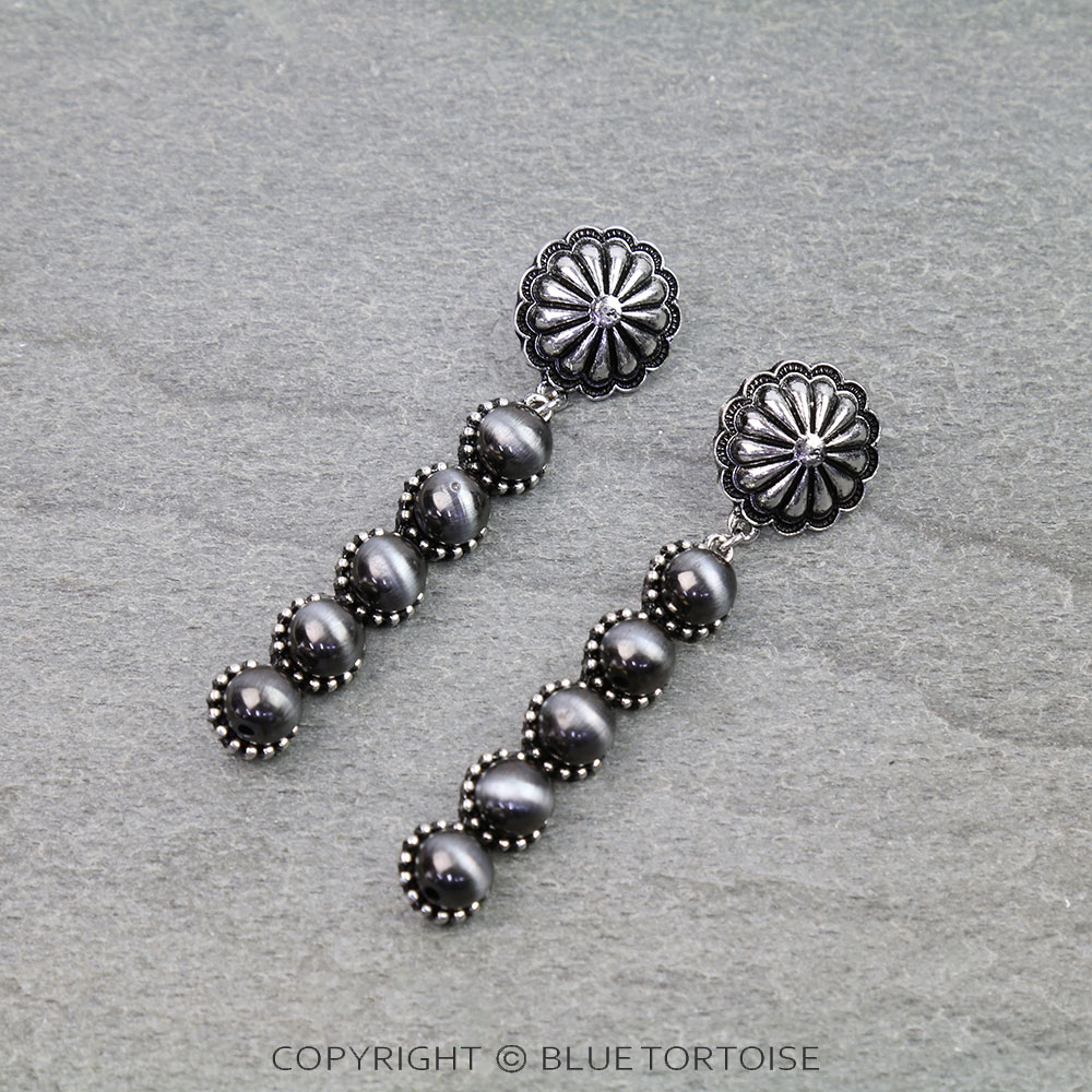 Western Navajo Style Pearl Drop Concho Stud Earrings