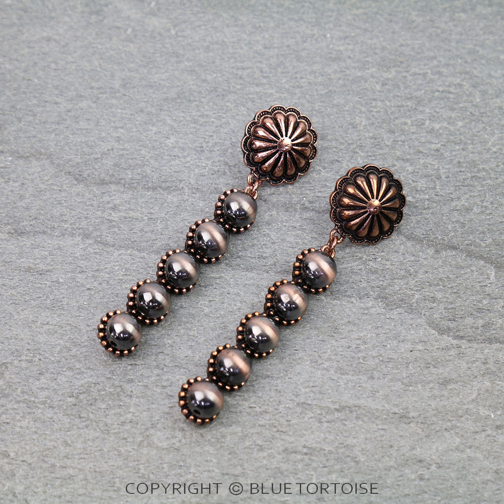 Western Navajo Style Pearl Drop Concho Stud Earrings