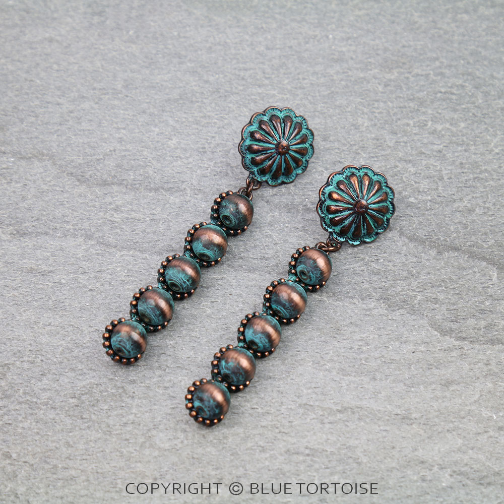 Western Navajo Style Pearl Drop Concho Stud Earrings