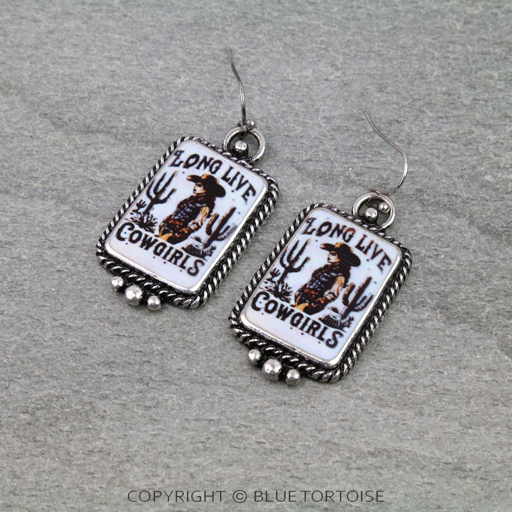 Western Cowgirl Scenery Print Dangle Earrings