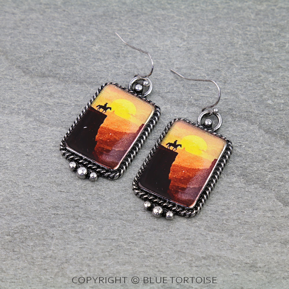 Western Landscape Scenery Print Dangle Earrings