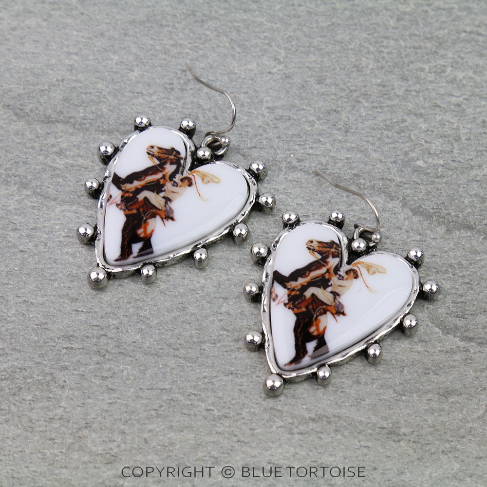 Western Rodeo Scenery Print Dangle Earrings