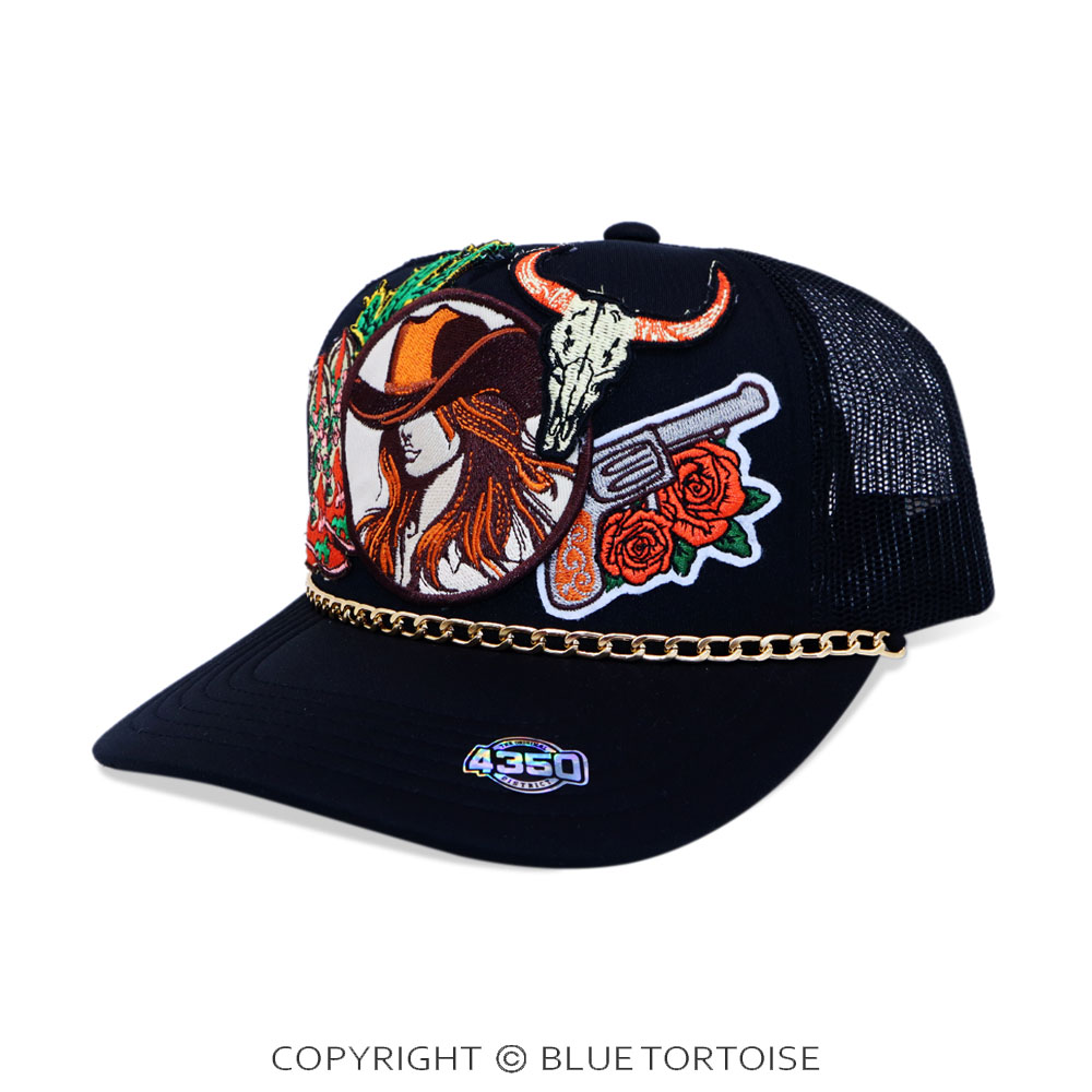 Cowgirl Patch Meshback Ball Cap with Hat Chain