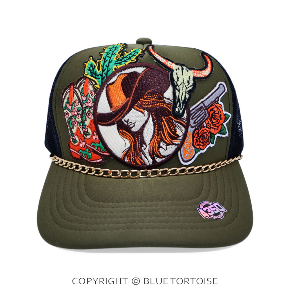 Cowgirl Patch Meshback Ball Cap with Hat Chain - Image 2