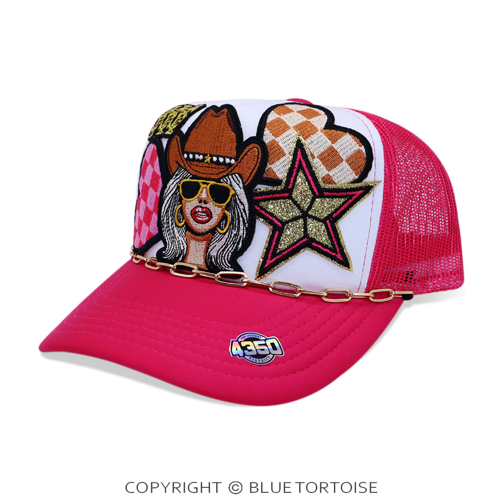 Cowgirl Patch Meshback Ball Cap with Hat Chain