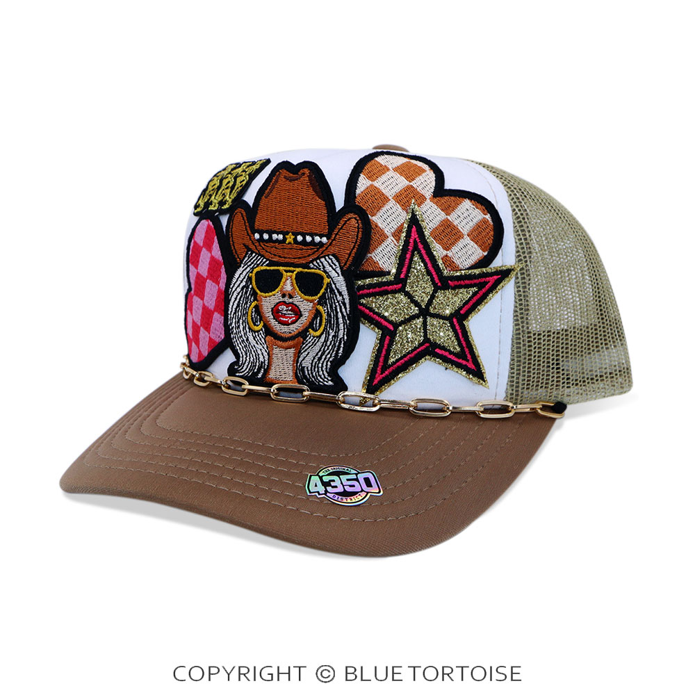 Cowgirl Patch Meshback Ball Cap with Hat Chain