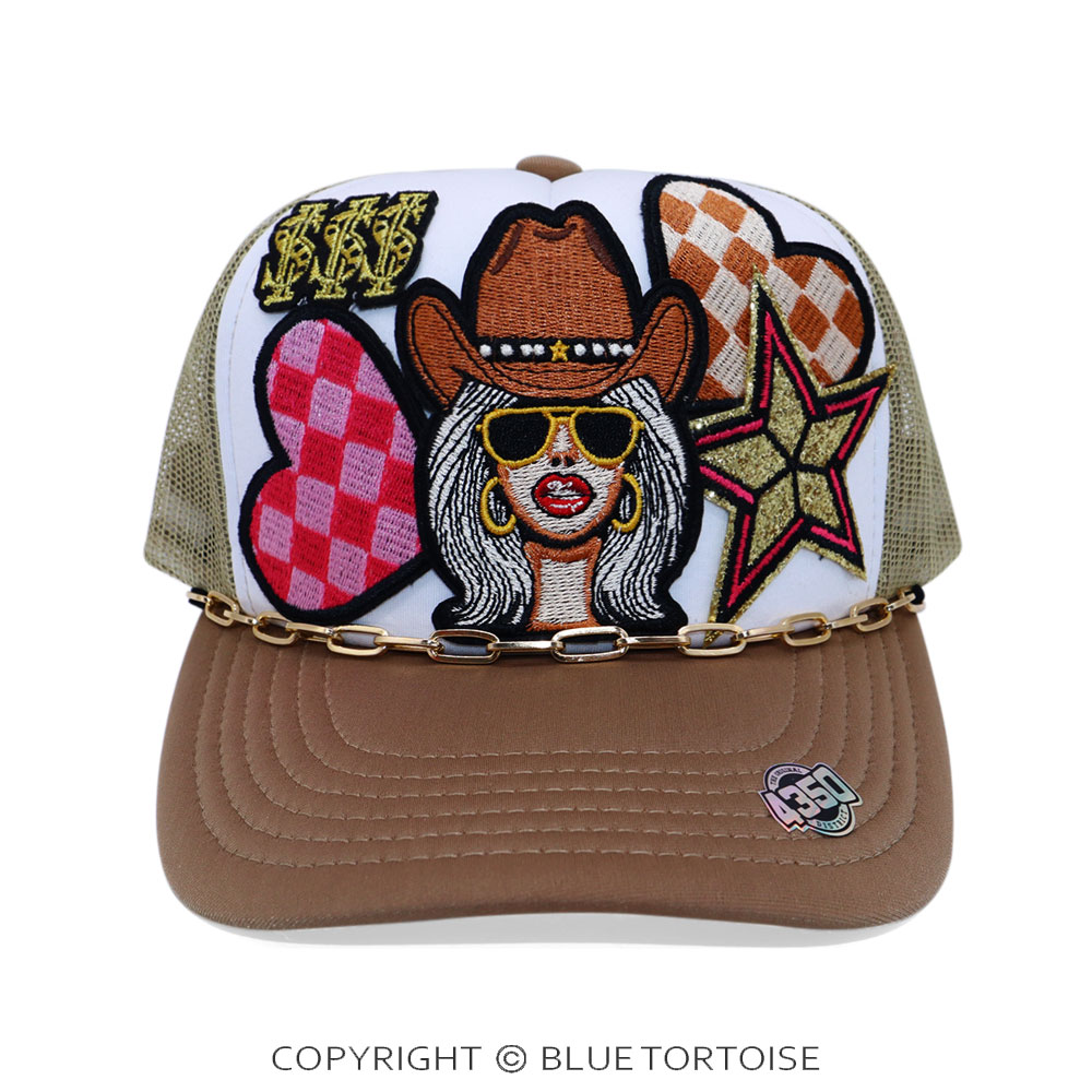 Cowgirl Patch Meshback Ball Cap with Hat Chain - Image 2
