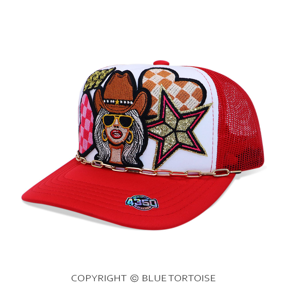 Cowgirl Patch Meshback Ball Cap with Hat Chain
