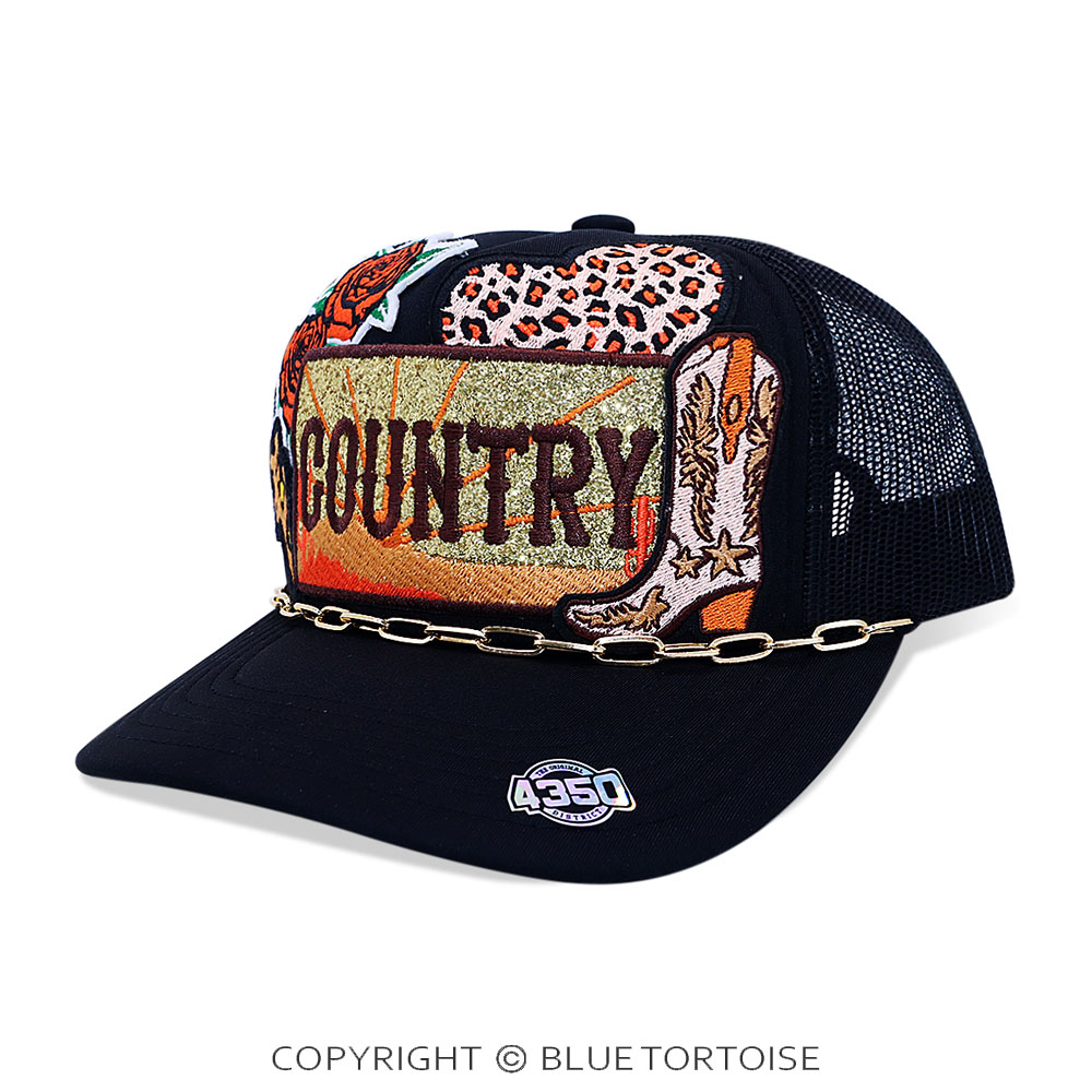 Country Patch Meshback Ball Cap with Hat Chain