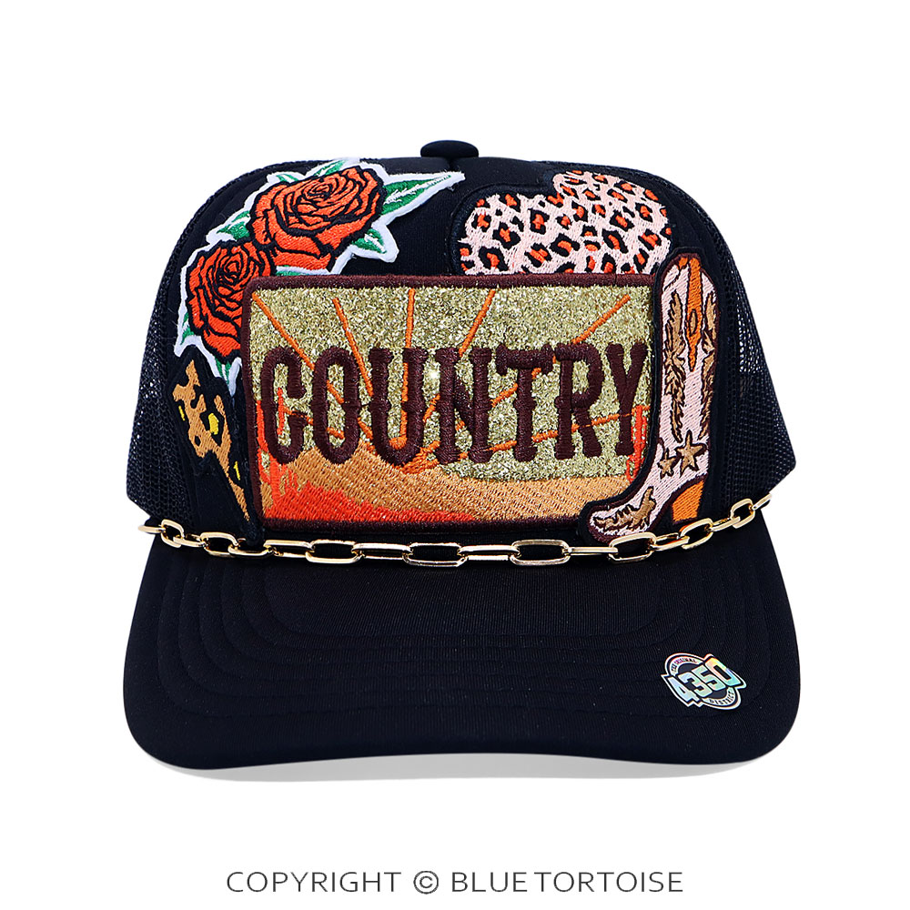 Country Patch Meshback Ball Cap with Hat Chain - Image 2