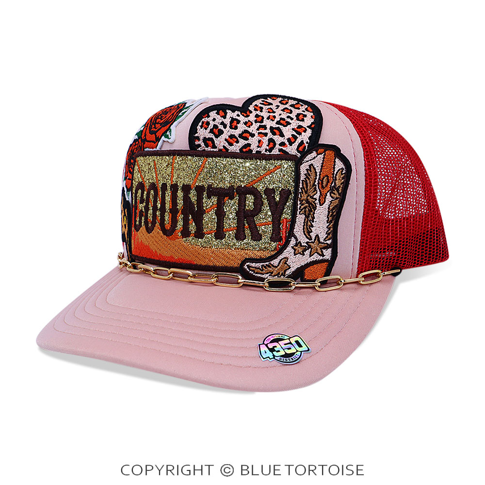 Country Patch Meshback Ball Cap with Hat Chain