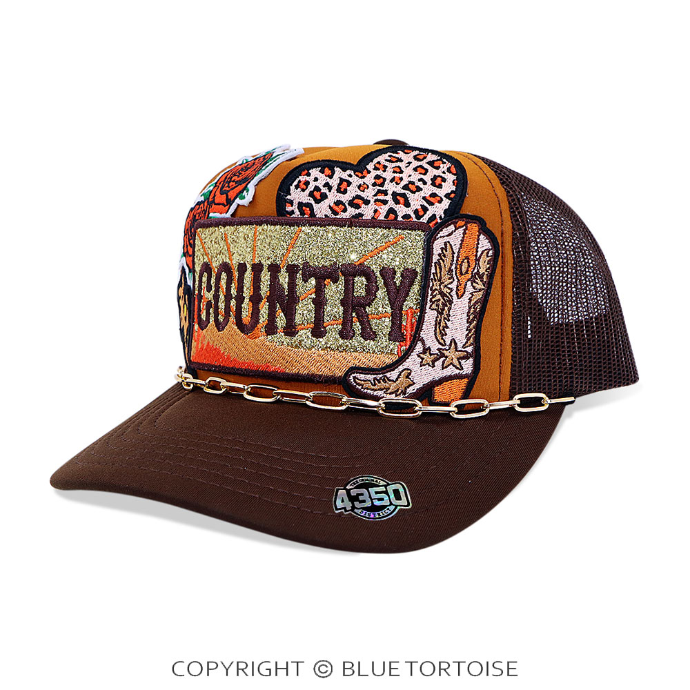 Country Patch Meshback Ball Cap with Hat Chain