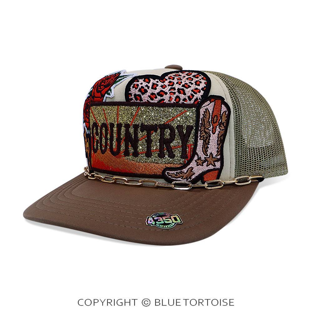 Country Patch Meshback Ball Cap with Hat Chain