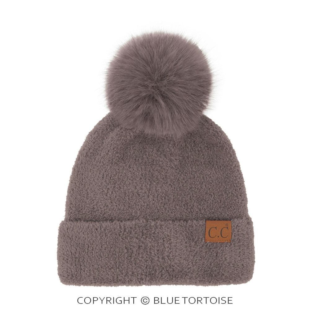 C.C Plush Terry Chenille Pom Beanie Winter Hat
