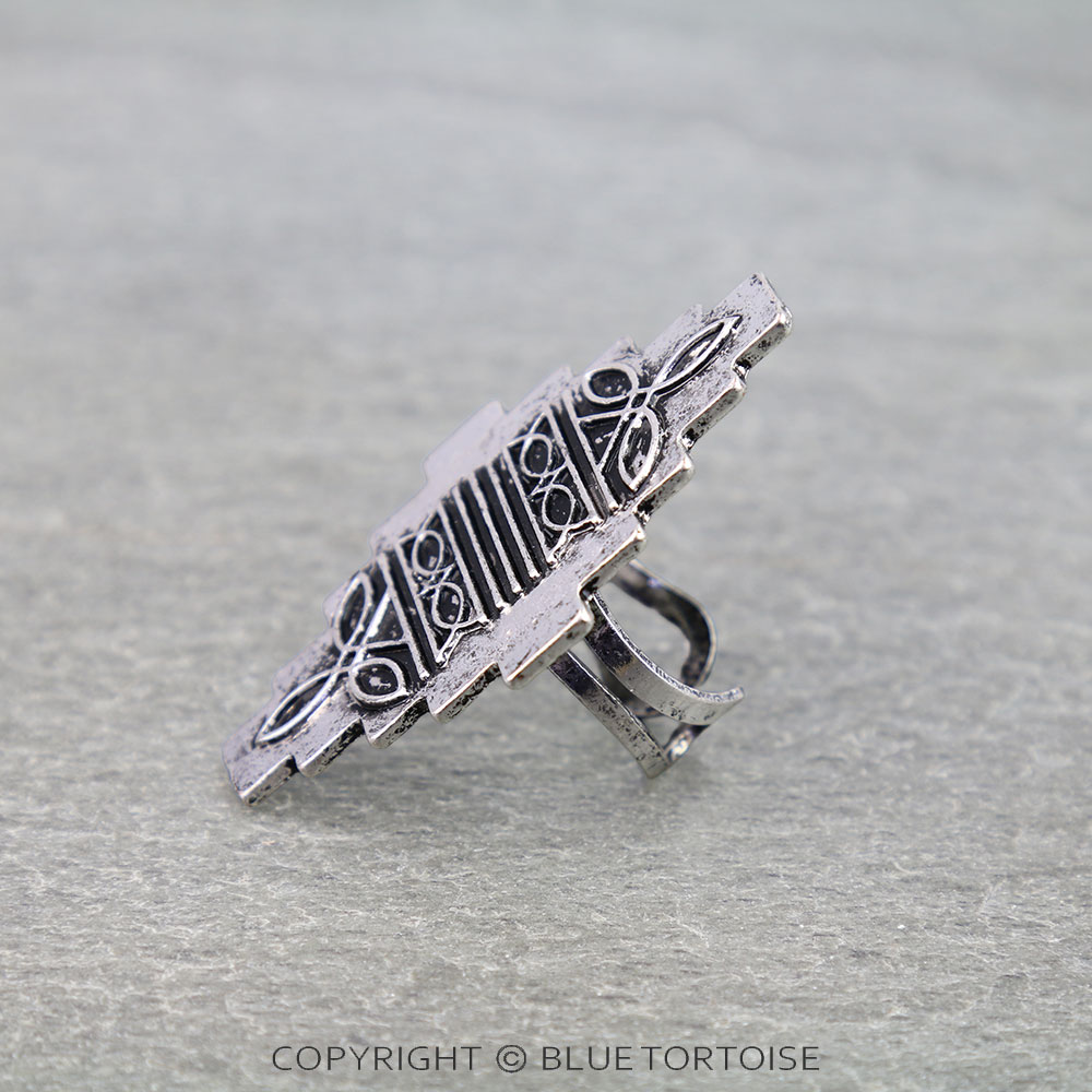 Western Boot Stitch Aztec Cuff Ring - Image 2