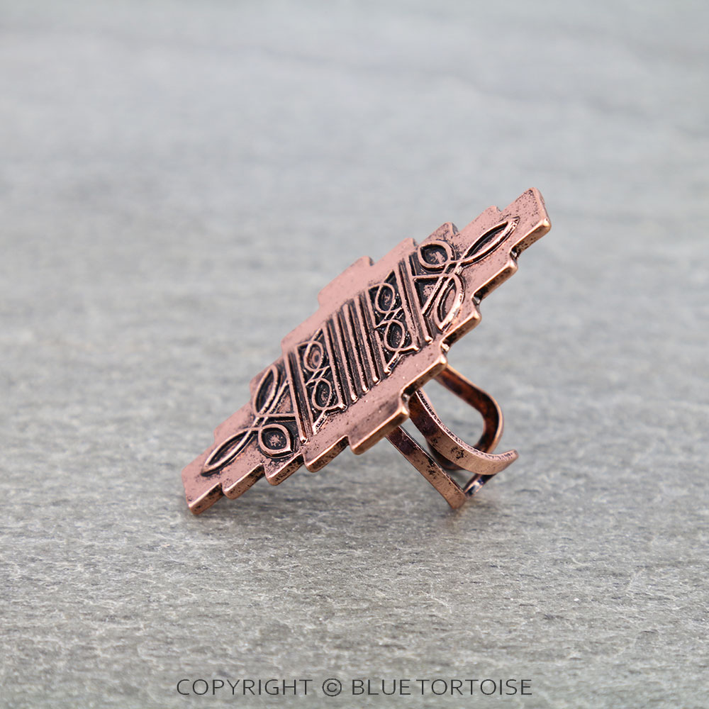 Western Boot Stitch Aztec Cuff Ring - Image 2