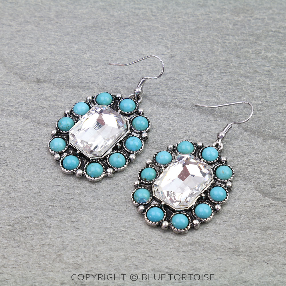 Western Concho Stone Dangle Earrings