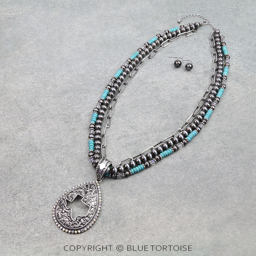 Western Texas Cut Out Teardrop Multi-Strand Necklace Set