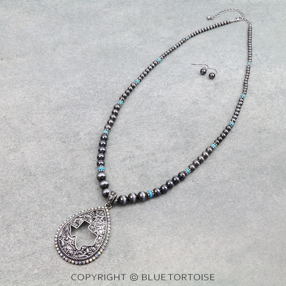 Western Texas Cut Out Teardrop Necklace Set