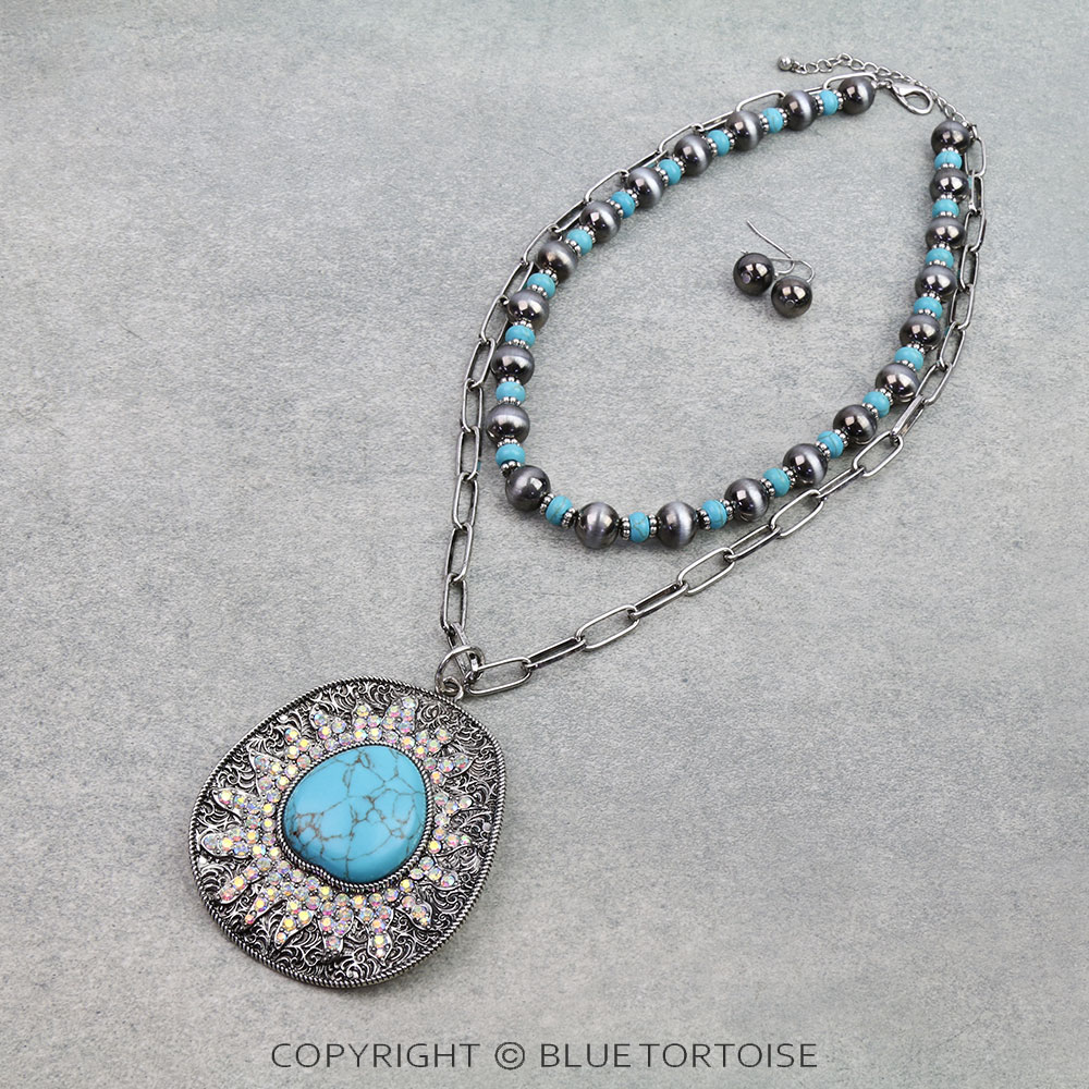 2 Layered Western Cowboy Hat Pendant Necklace Set