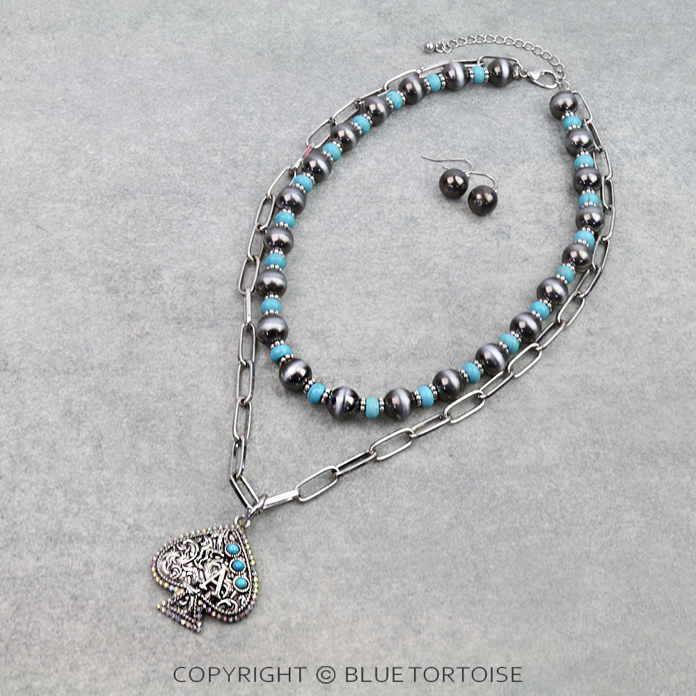 2 Layered Western Spade Pendant Necklace Set