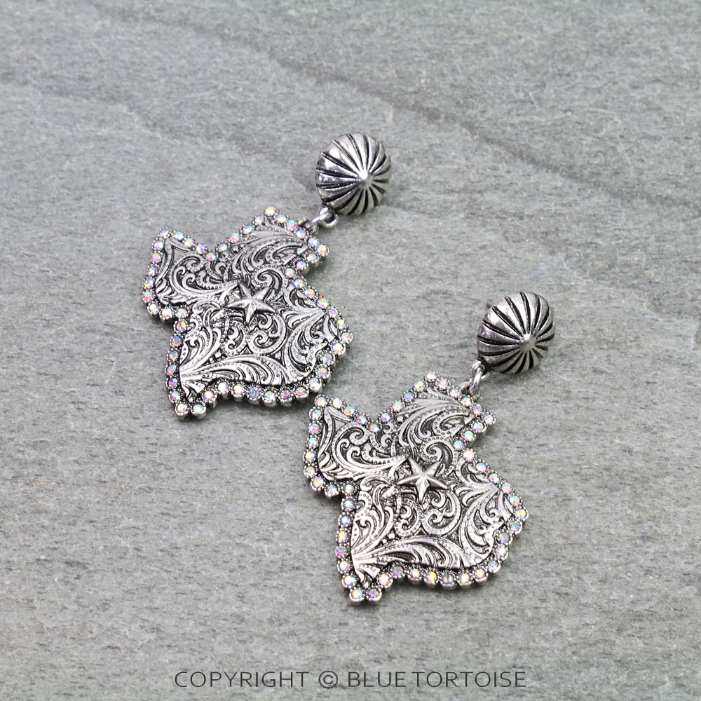 Western Texas Map Concho Stud Earrings