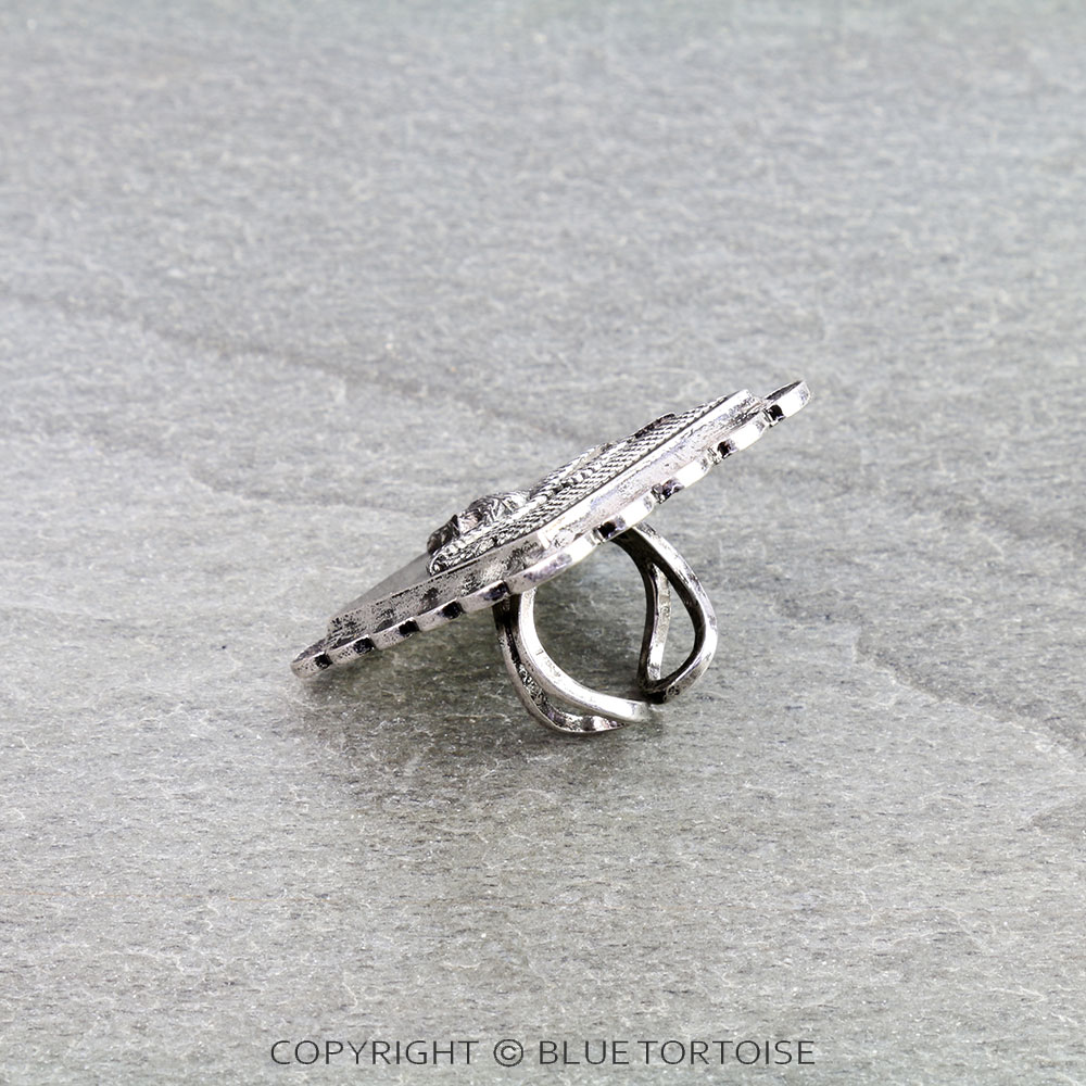 Western Boot Stitch Steer Skull Cuff Ring - Image 2