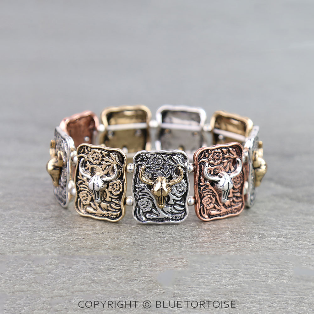 Western Steer Skull Stretch Bracelet