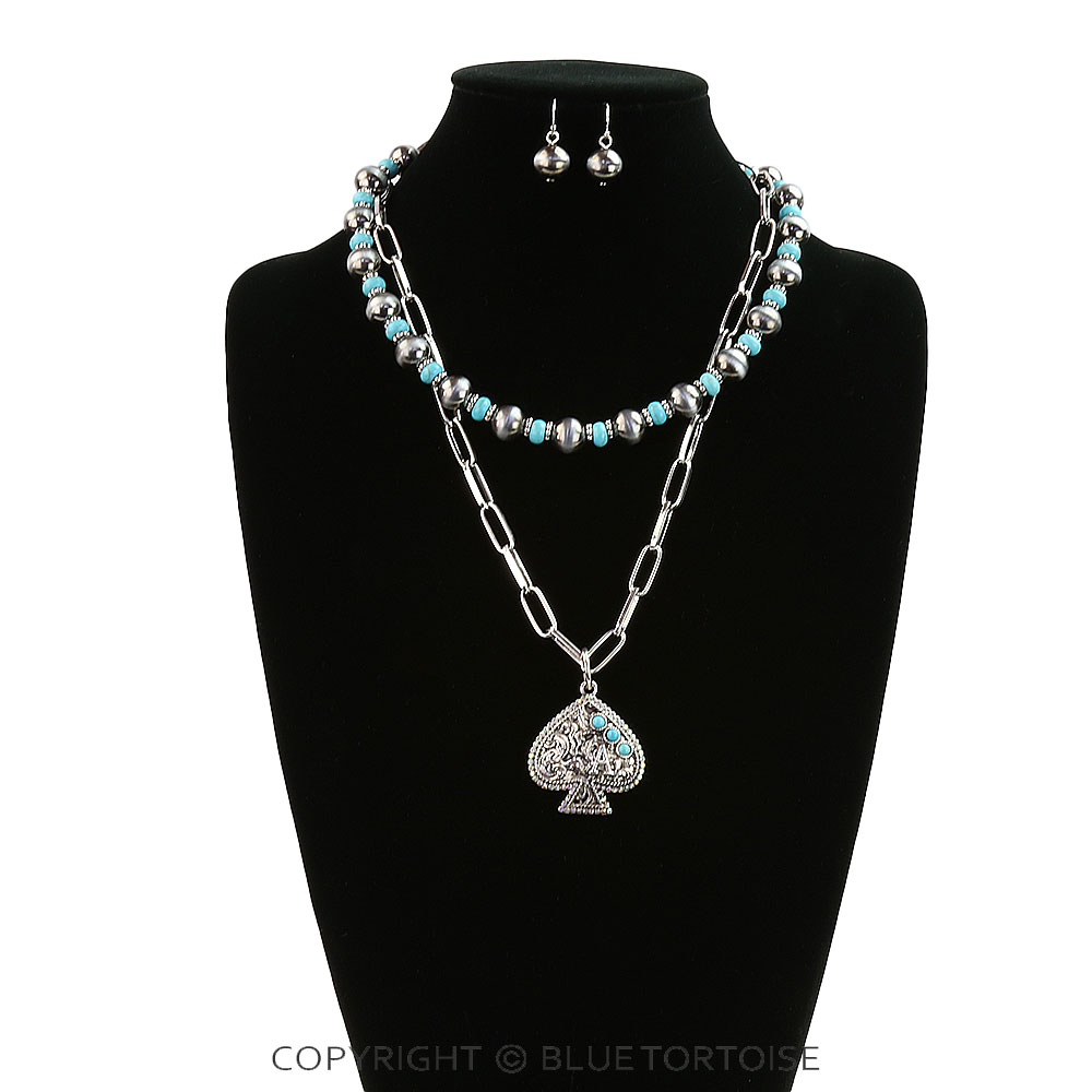 2 Layered Western Spade Pendant Necklace Set - Image 2