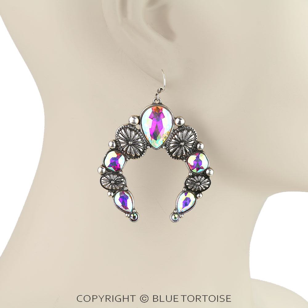 Western Concho Squash Blossom Dangle Earrings - Image 2