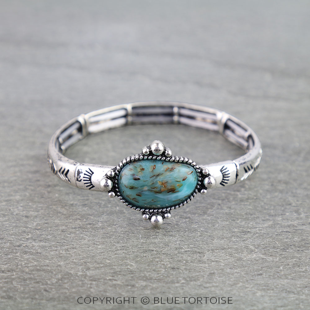 Western Aztec TXR Round Hand Stone Stretch Bracelet