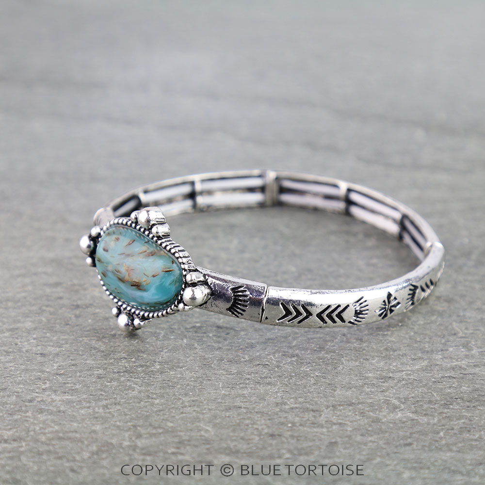 Western Aztec TXR Round Hand Stone Stretch Bracelet - Image 2