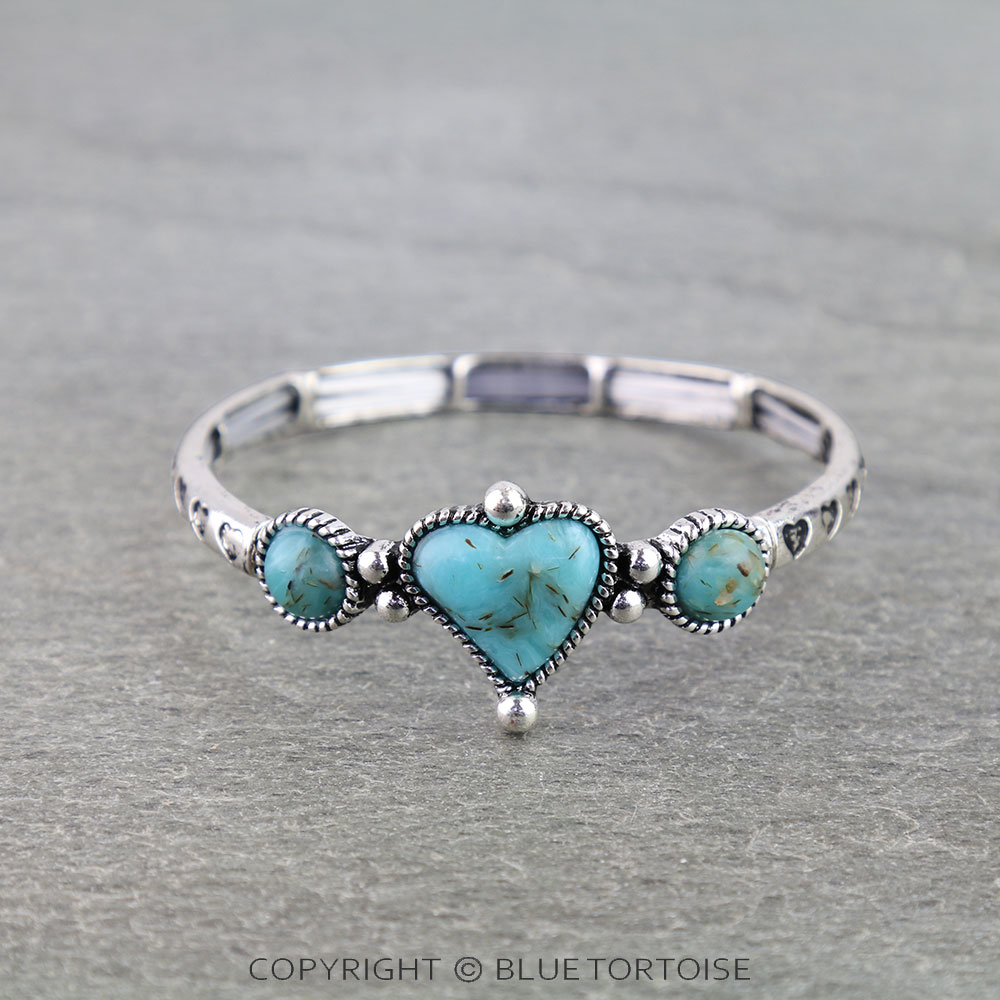 Western Aztec TXR Heart Hand Stone Stretch Bracelet