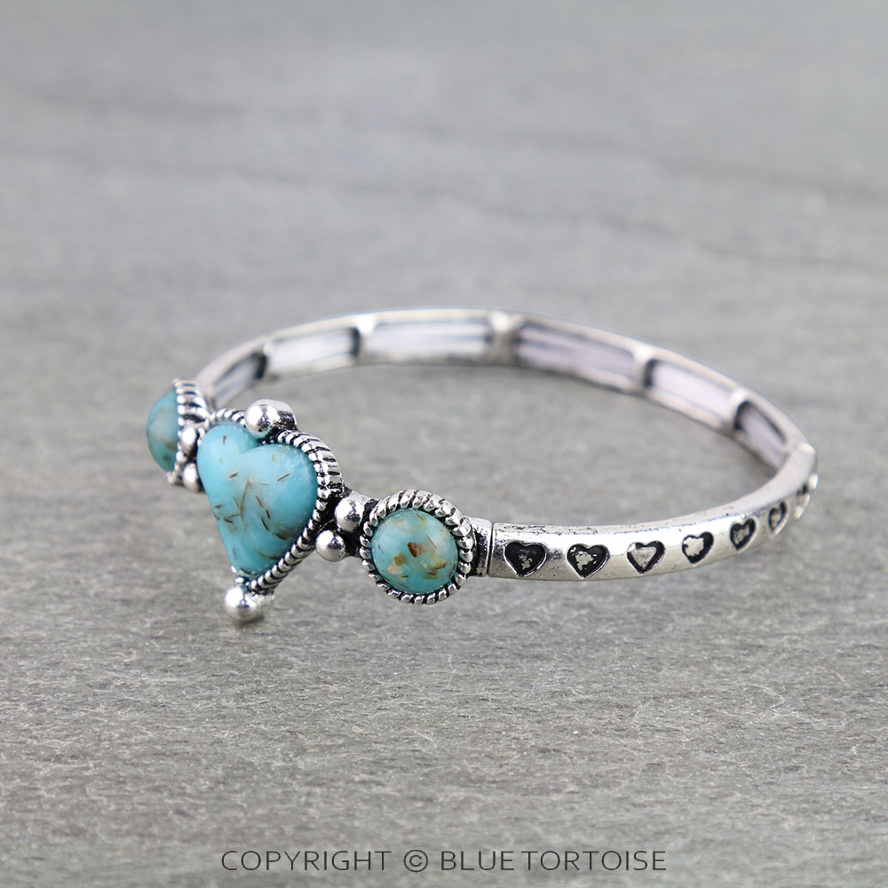 Western Aztec TXR Heart Hand Stone Stretch Bracelet - Image 2