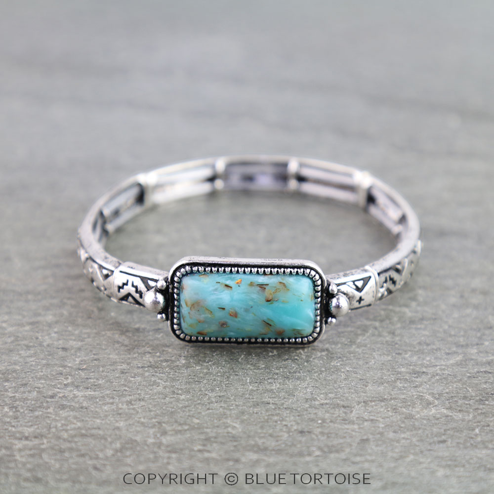Western Aztec TXR Bar Hand Stone Stretch Bracelet