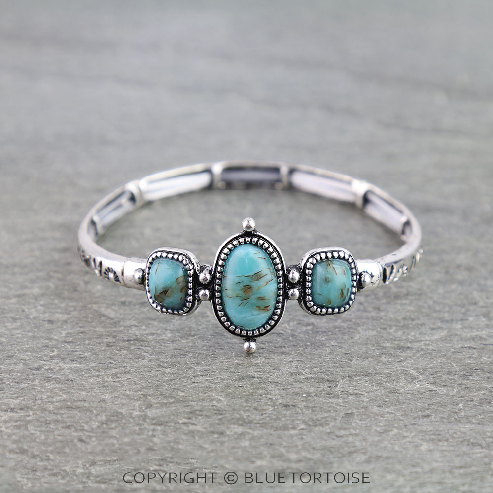 Western Aztec TXR Oval Hand Stone Stretch Bracelet