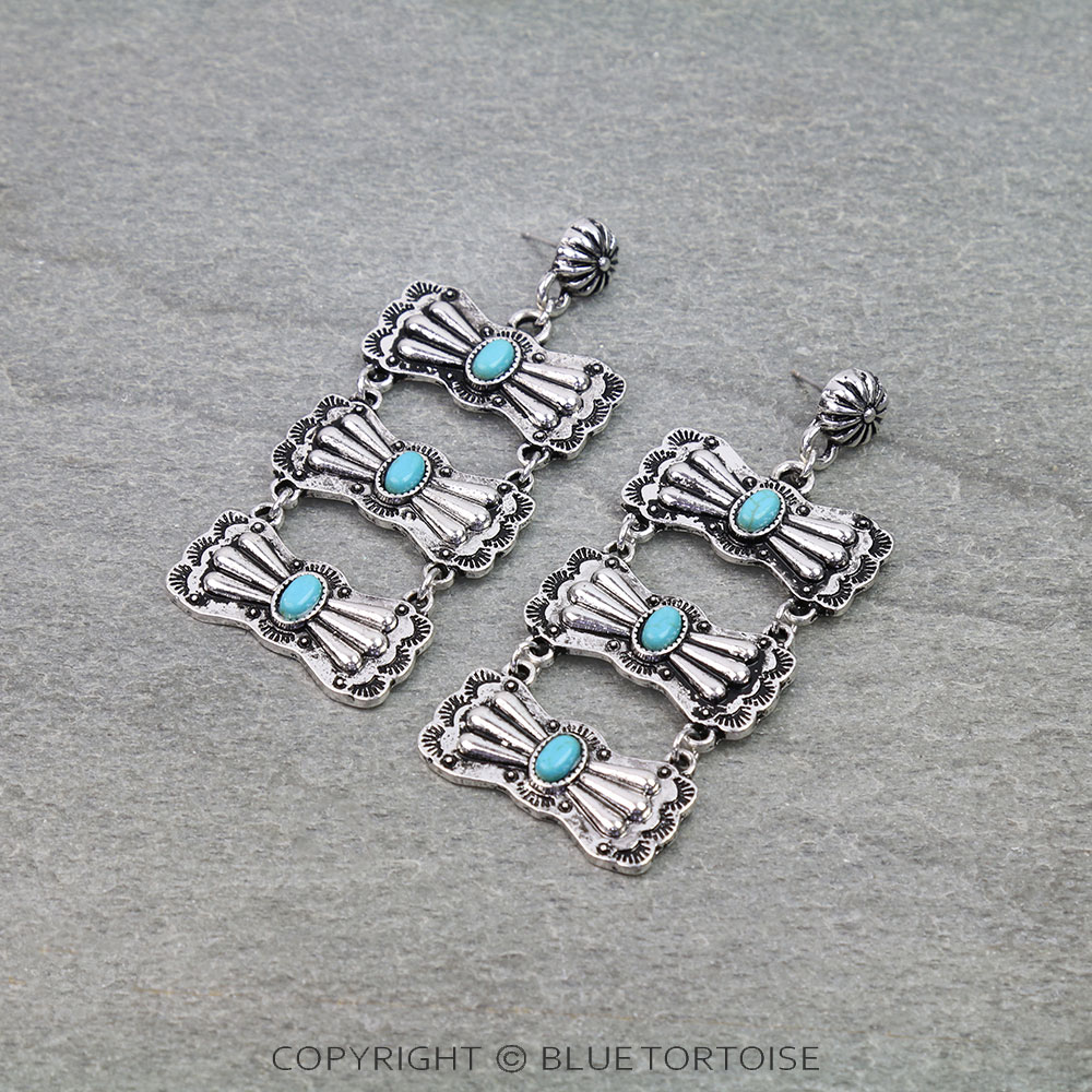 Western Concho Bow Drop Stud Earrings