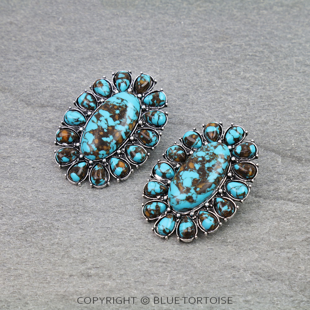 Western Concho Stone Stud Earrings