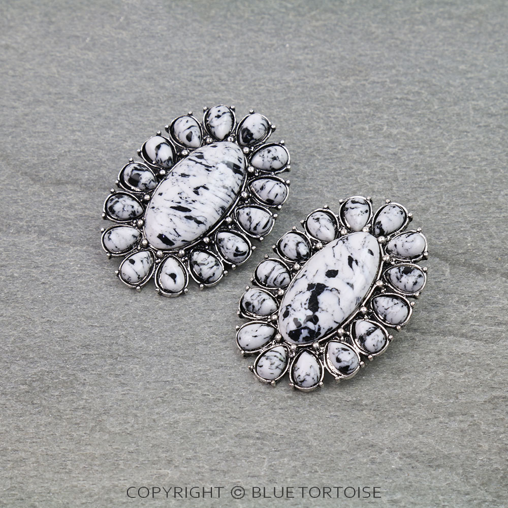 Western Concho Stone Stud Earrings