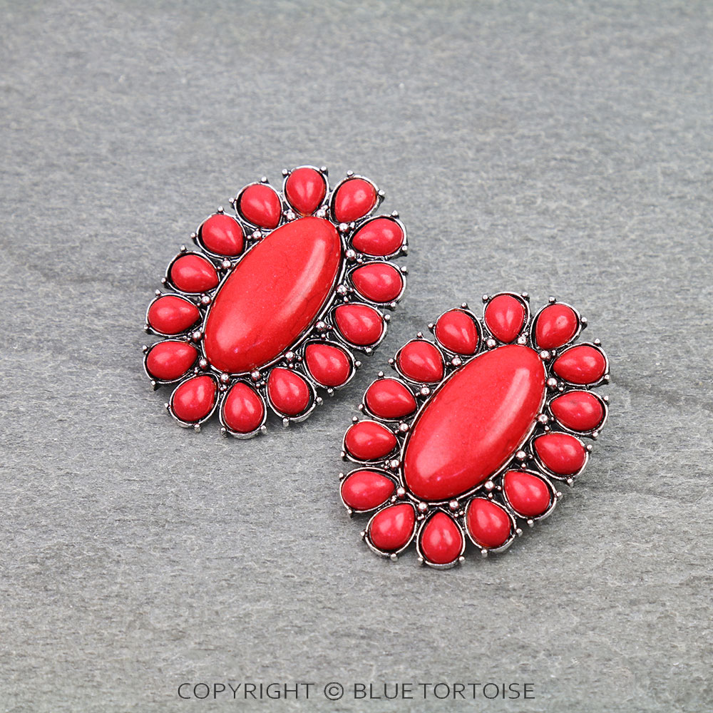 Western Concho Stone Stud Earrings